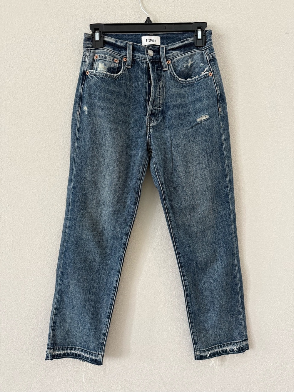 Pistola Deep Blue Distressed Straight Leg Jeans 24